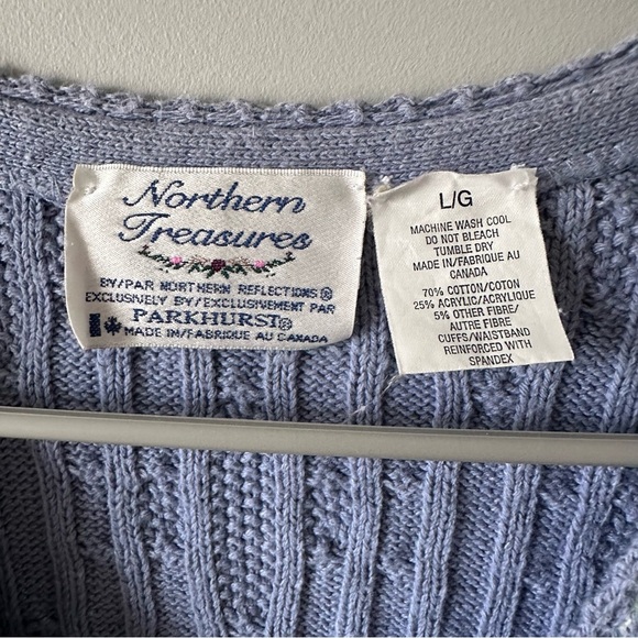 VTG Northern Treasures Large Blue Birdbath Cardigan Sweater CottageCore - Picture 5 of 14